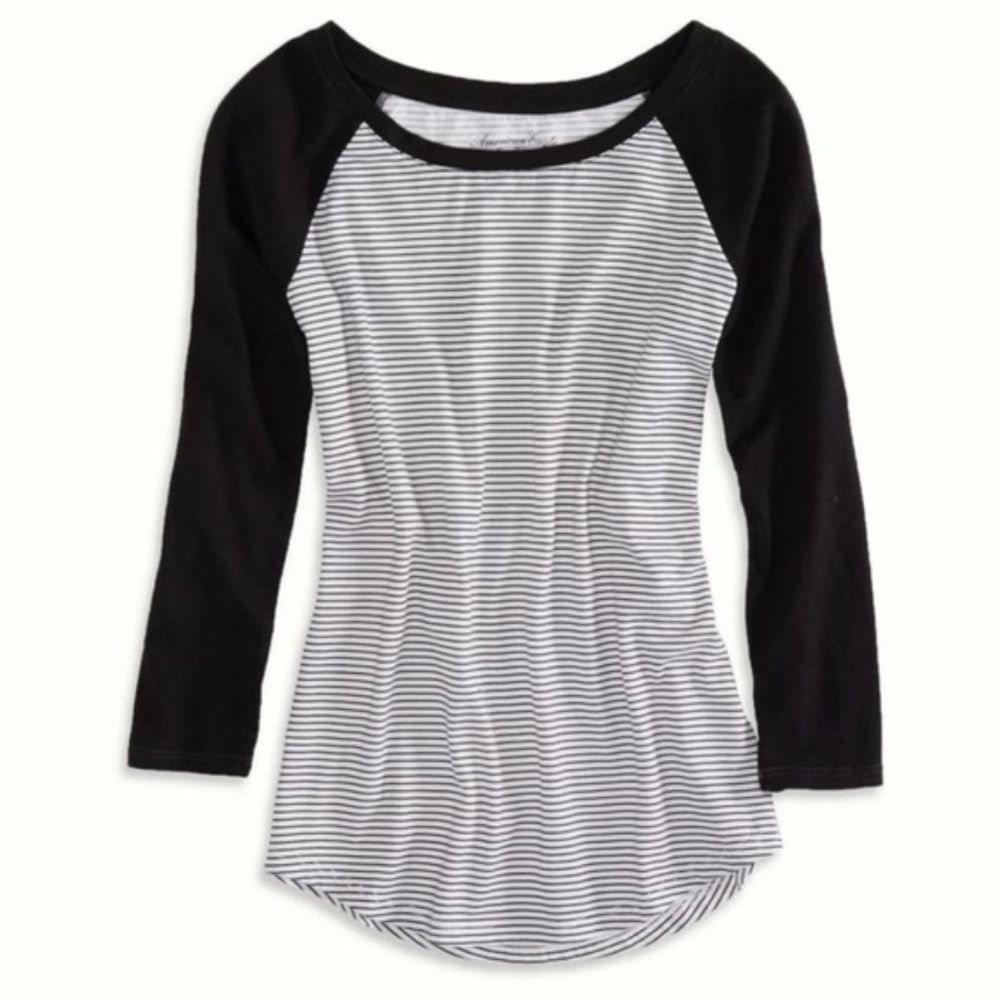 AE // Black & White Striped Baseball Tee